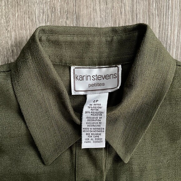 NWT Vintage Karin Stevens Dress Size 4P Green Embroidered Petites 2pc New - Picture 6 of 10